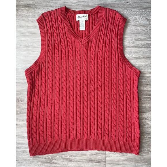 Eddie Bauer Red Cable Knit Cotton Sweater Vest – Classic Preppy Style (Men’s S) - Picture 1 of 6